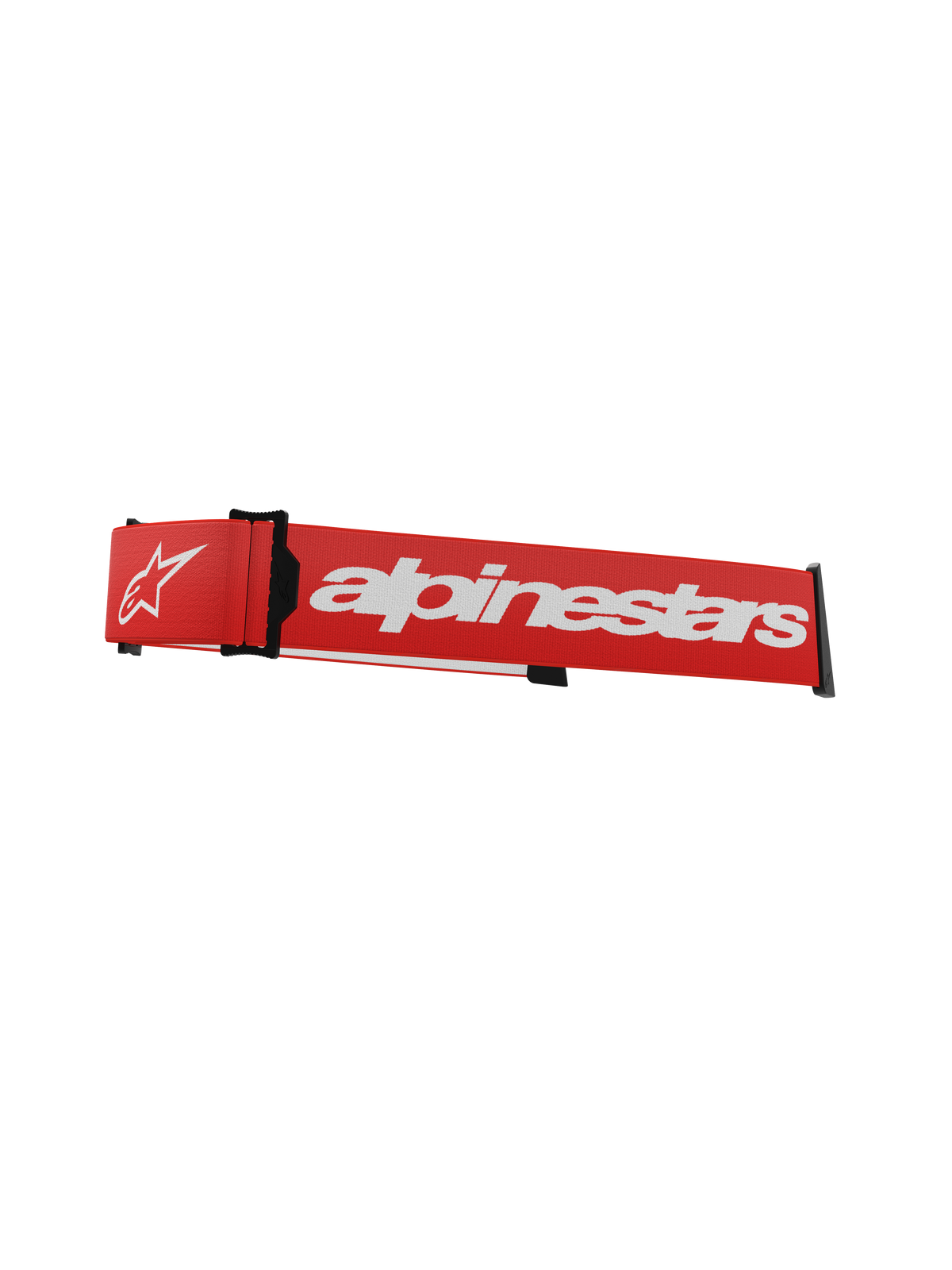 Alpinestars Supertech brillerem, rød og hvid, udskiftningsrem til motocross-briller med markant hvid branding, sorte klik-beslag og integreret ISP-kile til placering på hjelmen