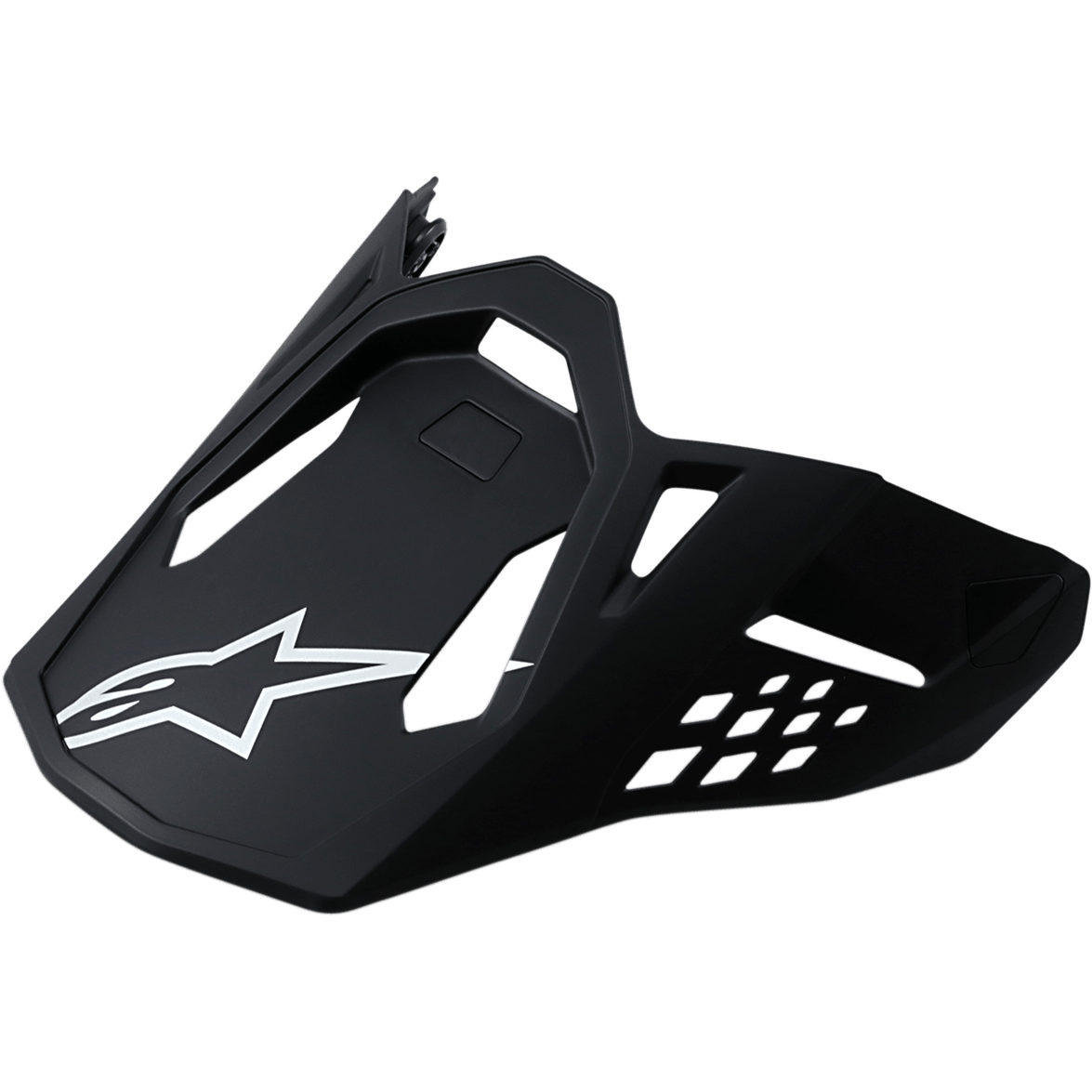 Alpinestars Supertech M10/M8 visir, reserveskygge til motocrosshjelm, mat sort finish, hvidt A-star logo, aerodynamisk design med ventilationsudskæringer