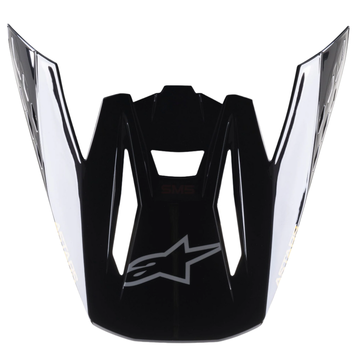 Alpinestars S-M5 Venture hjelmvisir, motocross-tilbehør, blank sort, udskiftelig skygge med sølvfarvet Alpinestars-logo foran og hvid branding på siderne, holdbar plast med blank finish, udstyr til off-road racing