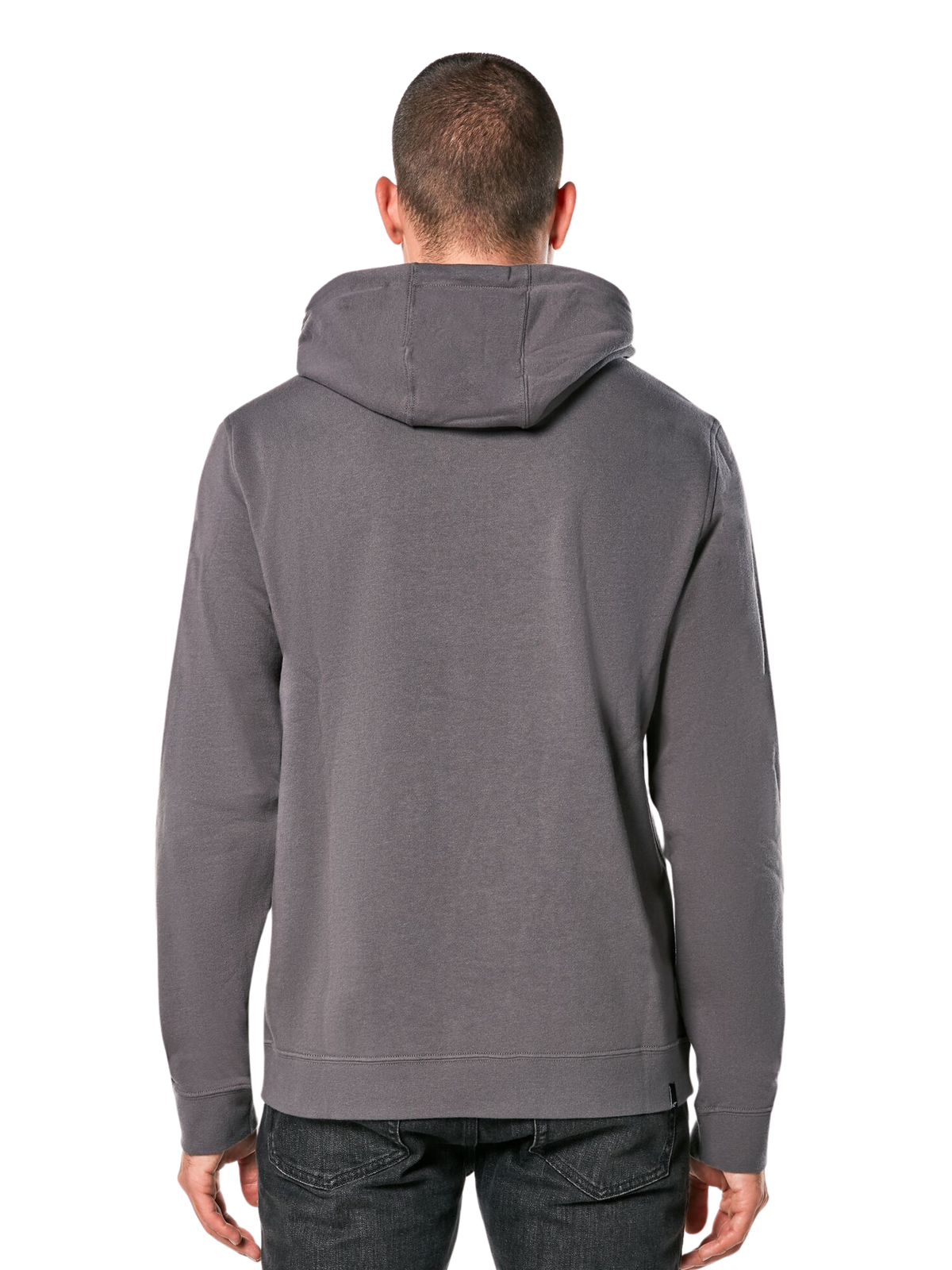 Alpinestars Ride Hoodie V 3, back view of a charcoal grey pullover hoodie, casual sportswear featuring a hooded design, long sleeves, and ribbed cuffs and hem
