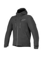 Alpinestars Domino Tech Jacket, Black Men's Urban Motorcycle Softshell with Fixed Hood and Water-Resistant Finish.