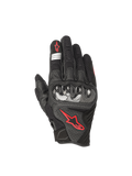 Alpinestars SMX-1 Air V2 handsker, motorcykelhandsker til vejkørsel, sort og rød, perforeret læder med hård knoglebeskyttelse