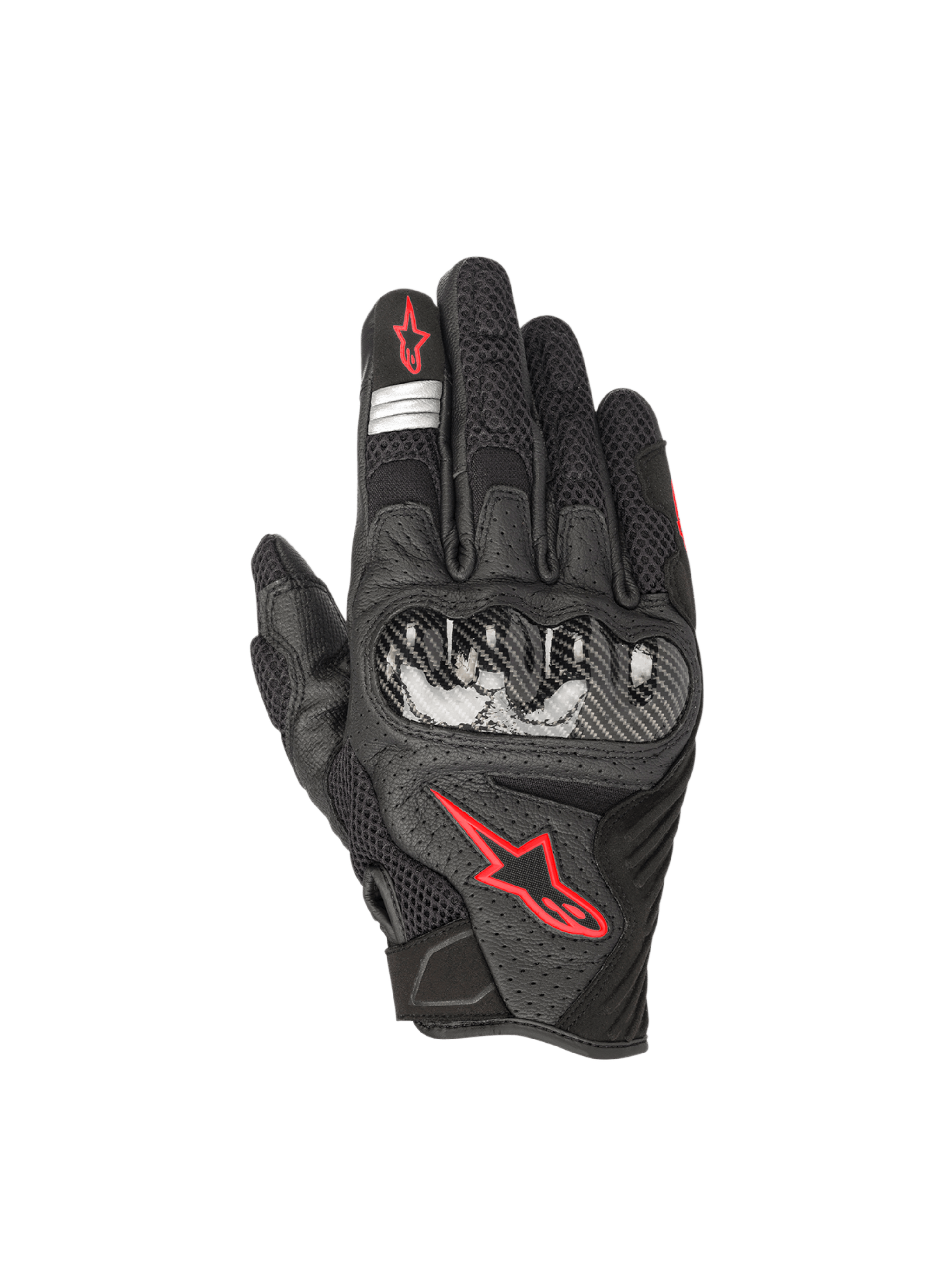 Alpinestars SMX-1 Air V2 handsker, motorcykelhandsker til vejkørsel, sort og rød, perforeret læder med hård knoglebeskyttelse