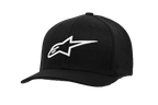 Alpinestars Ageless Curve Hat, Black Baseball Cap with White 3D Embroidered Star Logo, Curved Brim, Structured Crown, Twill Fabric, Casual Motorsport Sportswear