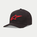 Alpinestars Ageless Curve Hat, sort og rød baseballkasket, med et fremhævet 3D-broderet rødt logo på forsiden, buet skygge i twill-stof, afslappet motorsport-inspireret hovedbeklædning