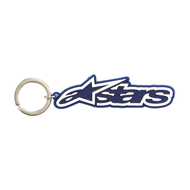 Alpinestars Blaze nøglering, 3D gummikonstruktion med signaturlogo, blå og hvid, unisex tilbehør med metalring, motorsport-inspireret tilbehør