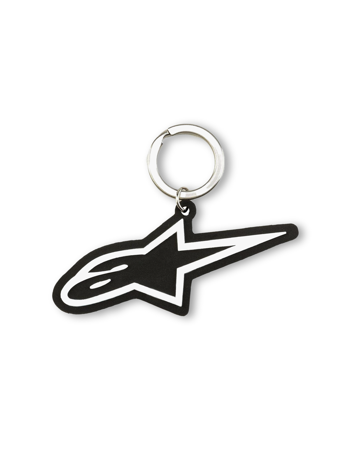 Alpinestars Ageless Nøglering, sort og hvid 3D-gummikonstruktion med metalsnapring og Blaze-logo