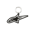 Alpinestars Ageless nøglering, 3D gummi nøglering, sort og hvidt Blaze logo-design, sølv metal snapring, motorsports-inspireret tilbehør