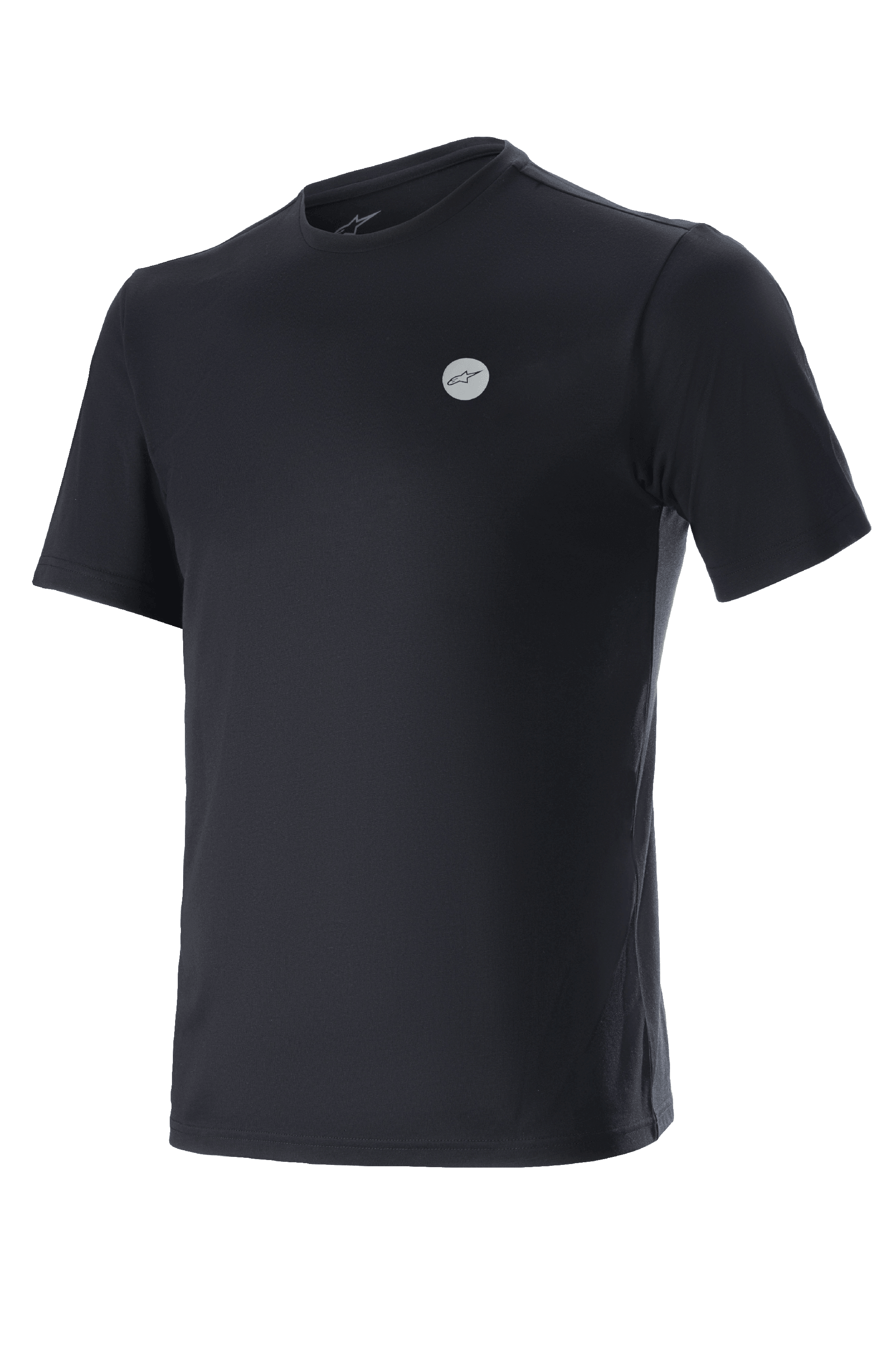 Alpinestars Dot Tech Tee, kortærmet t-shirt, sort, lille cirkulært logo med Alpinestars-stjerne på brystet, performance MTB-beklædning