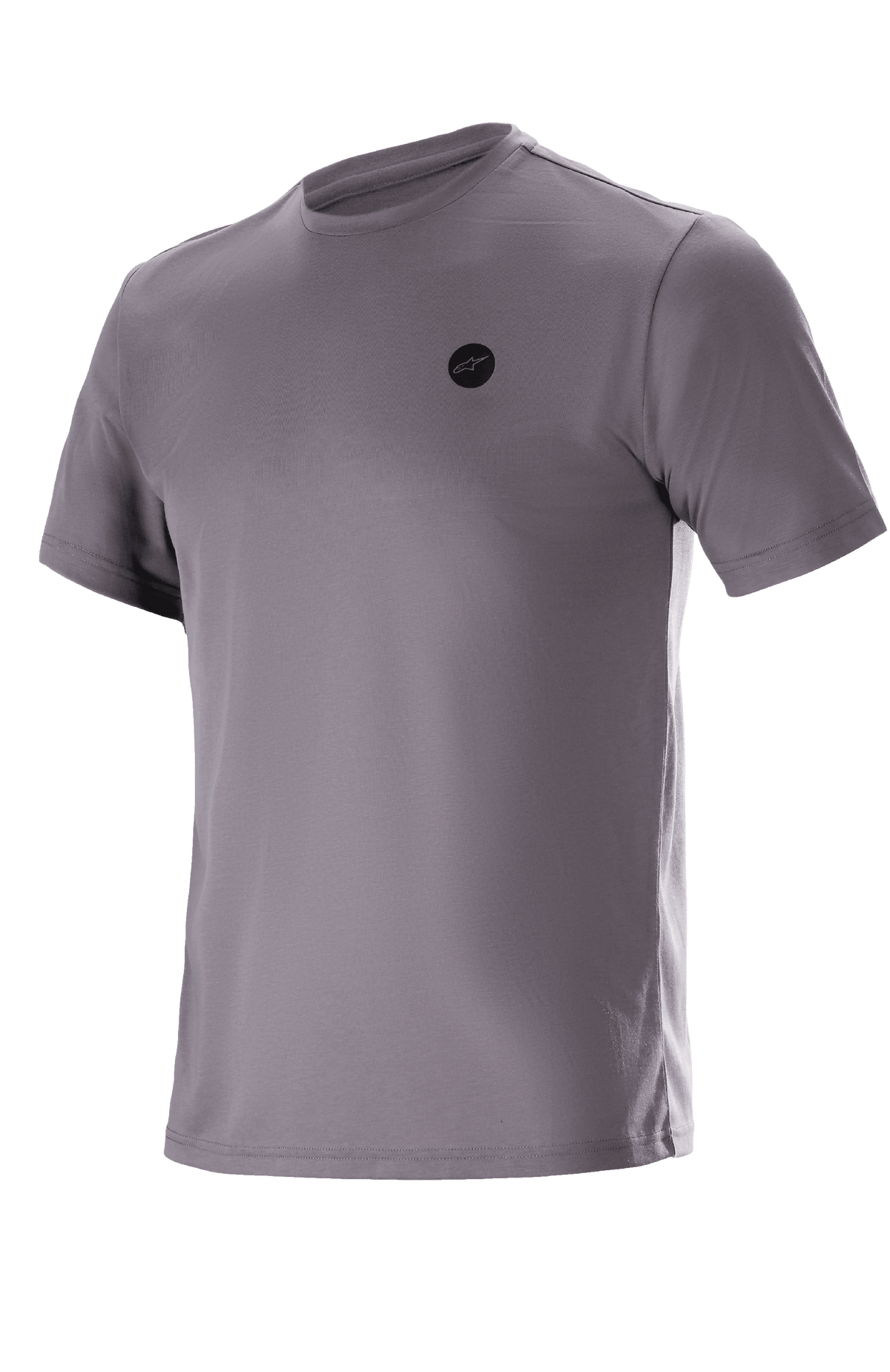 Alpinestars Dot Tech Tee kortærmet t-shirt, Sparrow Gray, teknisk t-shirt, lille sort cirkulært logo på brystet, DriRelease fugttransporterende materiale, casual mountainbike- og off-road-beklædning