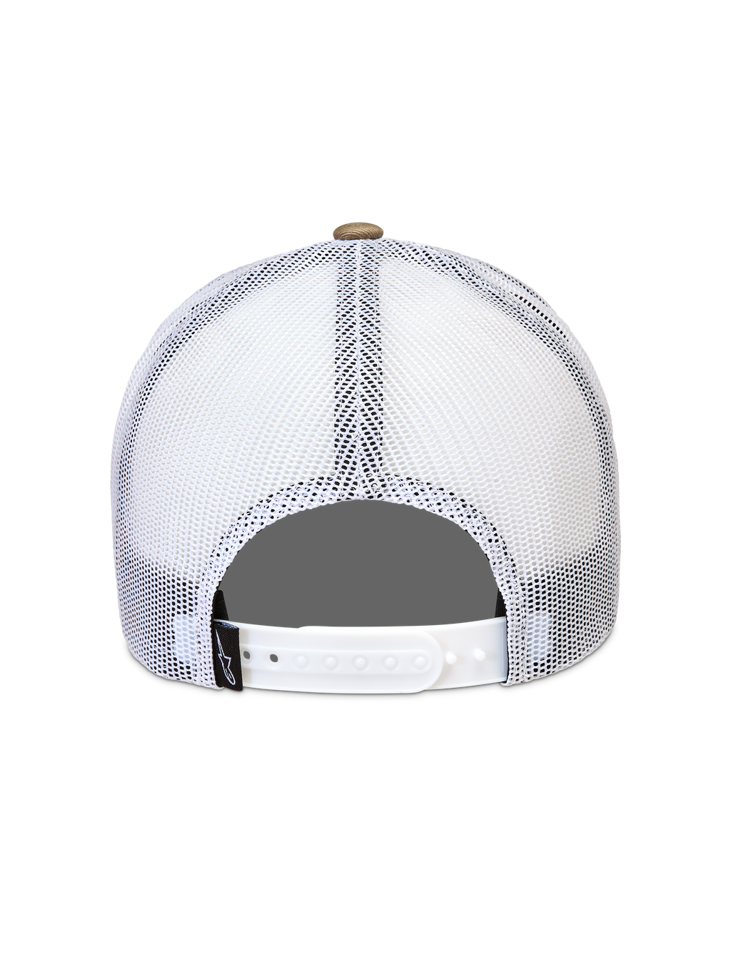 Alpinestars Cali 2.0 Hat, hvid trucker cap set bagfra med åndbart poly mesh-bagstof og hvid justerbar snapback-lukning, afslappet sportswear