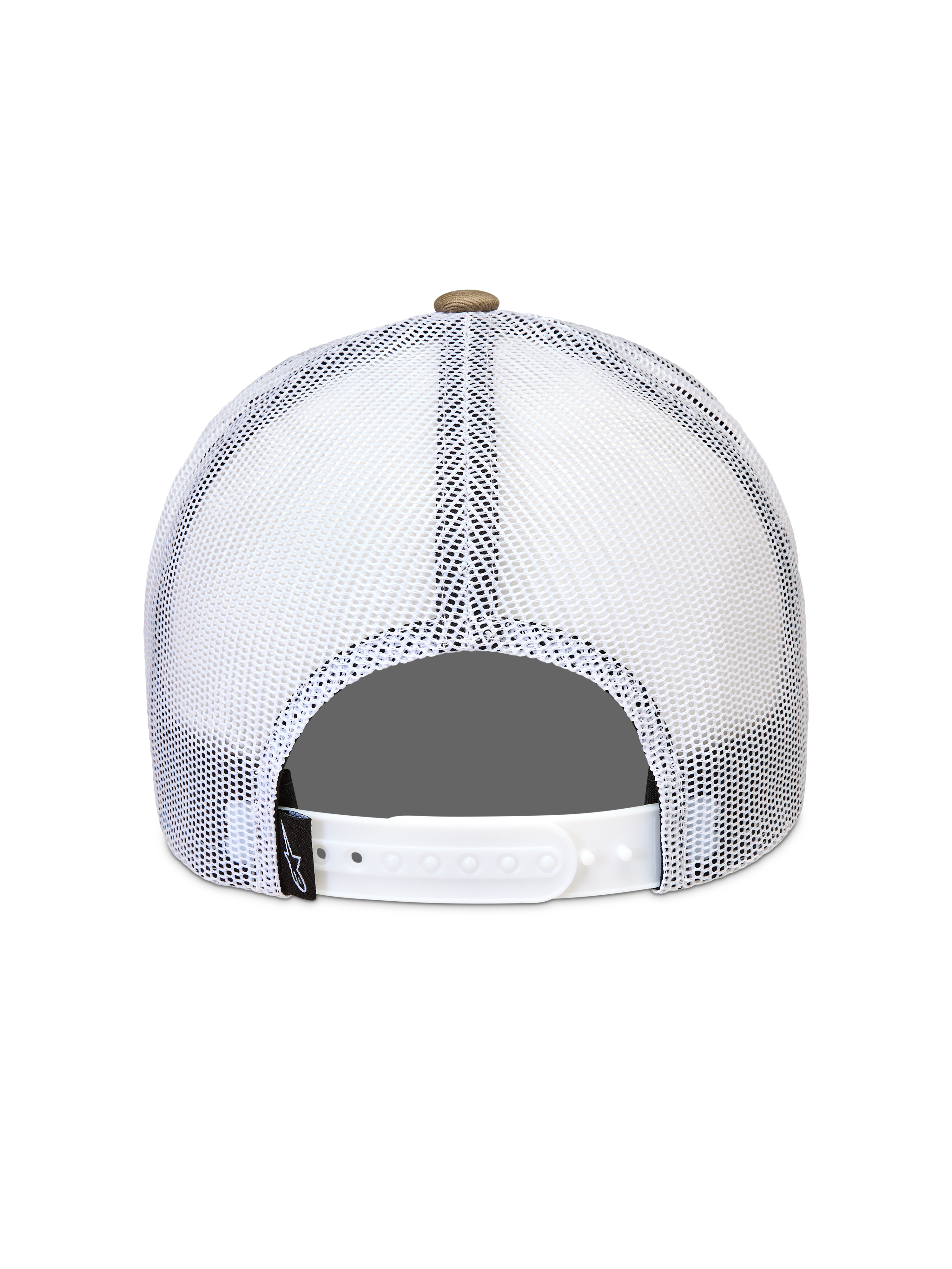 Alpinestars Cali 2.0 Hat, hvid trucker cap set bagfra med åndbart poly mesh-bagstof og hvid justerbar snapback-lukning, afslappet sportswear