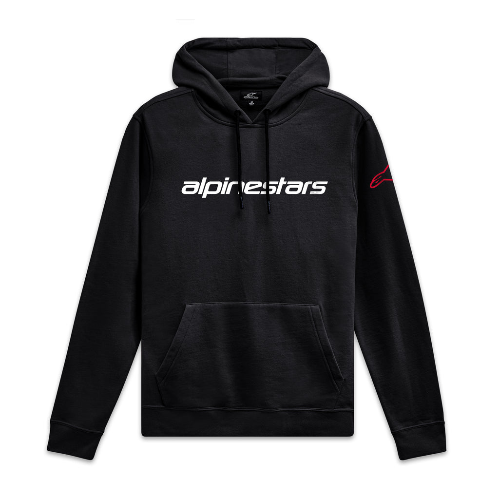 Alpinestars Linear Wordmark V3 Hættetrøje, sort pullover sportstøj hættetrøje med hvidt brystlogo og rødt ærmelogo