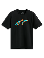 Alpinestars Ageless Shadow CSF Tee, kortærmet t-shirt, sort, turkis og orange Shadow Astars-logo, afslappet motorsport-streetwear
