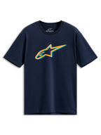 Alpinestars Ageless Shadow CSF Tee, kortærmet t-shirt, navyblå, orange og lyseblåt Ageless Shadow-logo på brystet, afslappet sportstøj