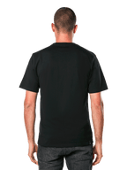 Alpinestars Always 2.0 CSF Tee, kortærmet T-shirt, sort, set bagfra med enkelt rygdesign, båret af model, casual motorsport streetwear