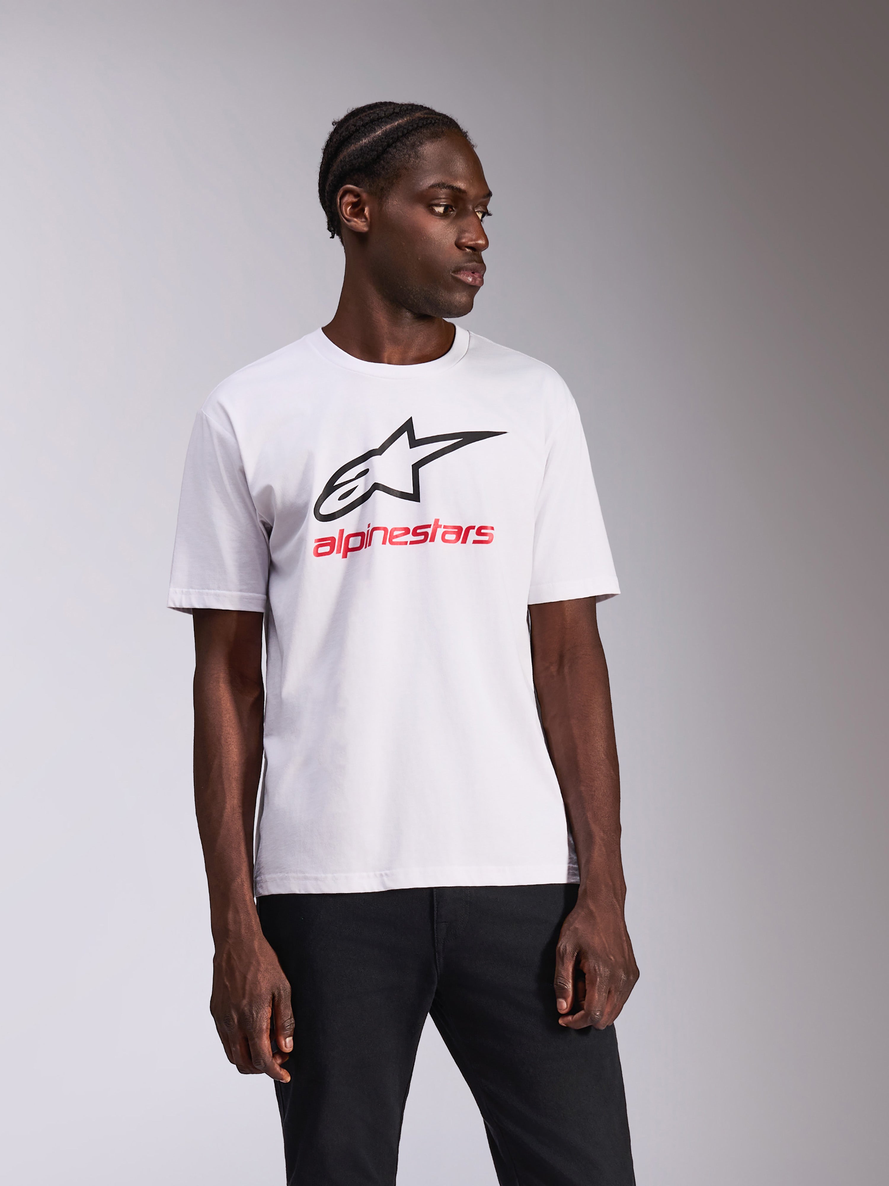 Alpinestars Always 2.0 CSF Tee, Short Sleeve T-Shirt, White, Black Alpinestars Logo and Red Text, Casual Motorsport Sportswear