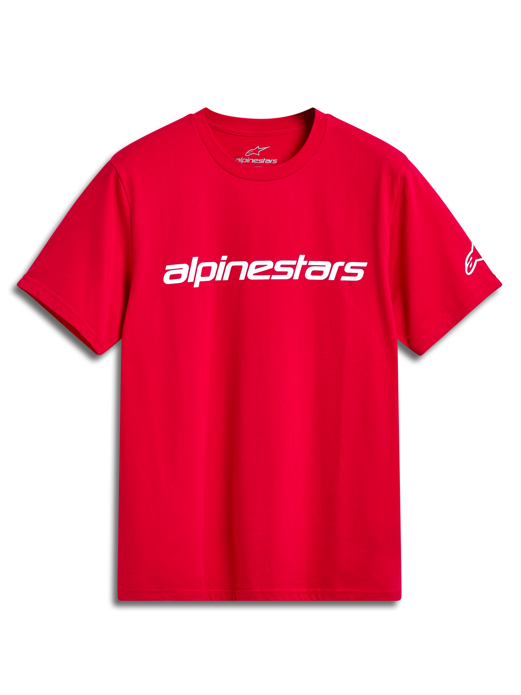 Alpinestars Linear Wordmark 2.0 CSF Tee, rød kortærmet t-shirt med hvidt brystlogo, afslappet motorsport sportstøj