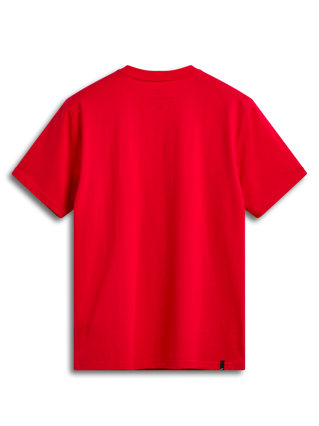 Alpinestars Linear Wordmark 2.0 CSF Tee, rød kortærmet t-shirt set bagfra med internt halsprint og ekstern mærkning, afslappet motorsport sportstøj