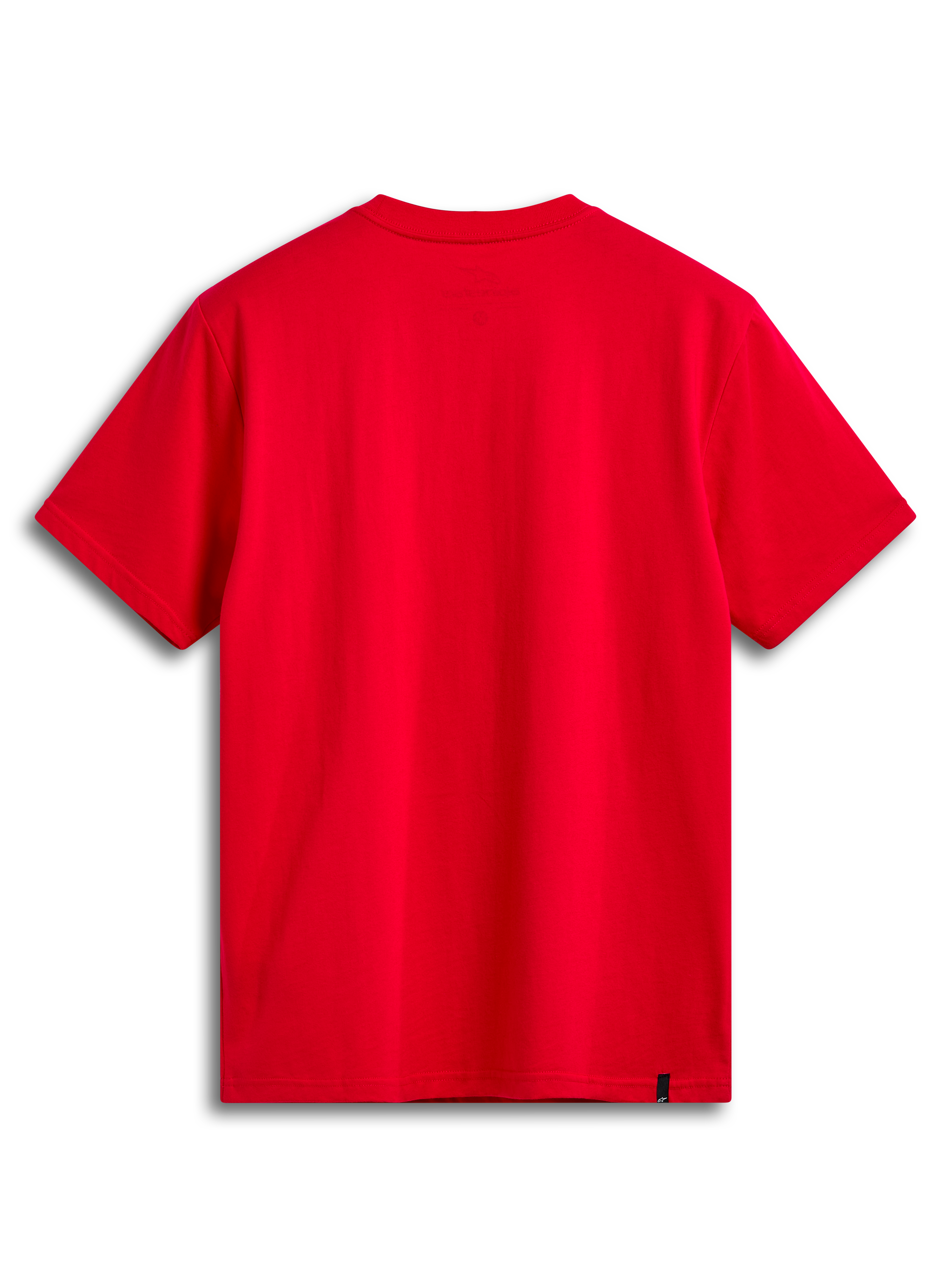 Alpinestars Linear Wordmark 2.0 CSF Tee, rød kortærmet t-shirt set bagfra med internt halsprint og ekstern mærkning, afslappet motorsport sportstøj