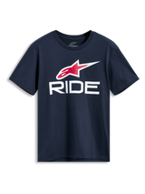 Alpinestars Ride 4.0 CSF Tee, Short Sleeve T-Shirt, Navy Blue, Red and White Astars Logo with White RIDE Graphic, Casual Motorsport Streetwear
