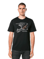 Alpinestars MX Helmet CSF Tee, Short Sleeve T-Shirt, Black, White geometric motocross helmet graphic with orange star logo, casual motorsport streetwear