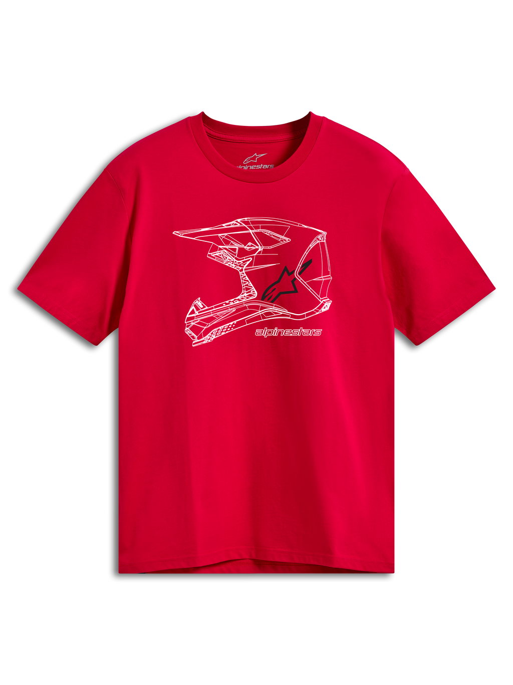 Alpinestars CSF Tee, kortærmet t-shirt, rød, hvid MX-hjelm grafik på fronten, casual motorsport streetwear