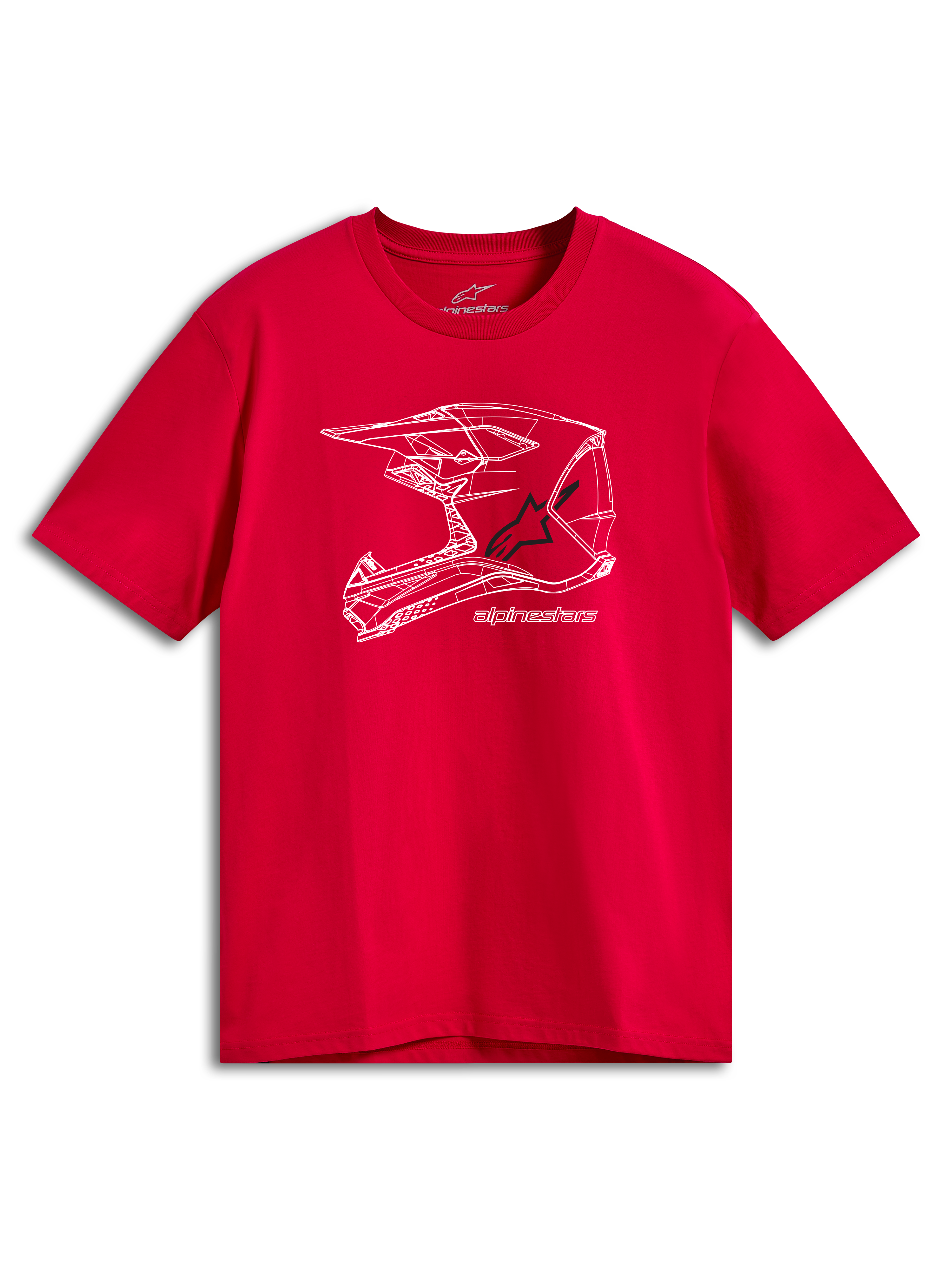 Alpinestars CSF Tee, kortærmet t-shirt, rød, hvid MX-hjelm grafik på fronten, casual motorsport streetwear
