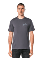 Alpinestars Horizon CSF Tee, Short Sleeve T-Shirt, Charcoal, Light Blue Ageless Logo on Chest, Casual Motorsport Streetwear