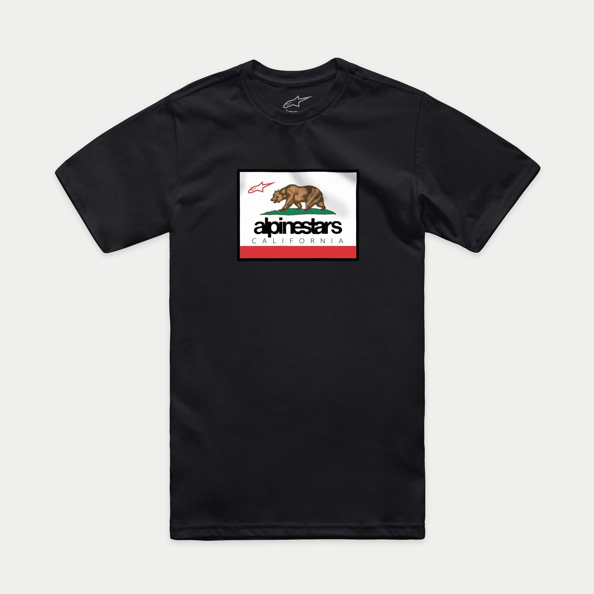 Alpinestars Cali 2.0 CSF Tee, Short Sleeve T-Shirt, Black, California-inspired graphic featuring a grizzly bear and Alpinestars logo, Casual Motorsport Sportswear