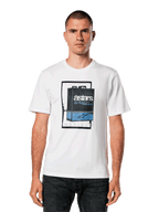 Alpinestars Galun CSF Tee, Short Sleeve White T-Shirt, Blue and Black Vintage Gas Can Graphic with Astars Logo and Roman Numeral MCMLXIII, Casual Motorsport Streetwear