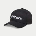 Alpinestars Blaze 2.0 Hat, black baseball cap, featuring a curved bill and structured crown, white textured Astars logo on the front, casual sportswear headwear