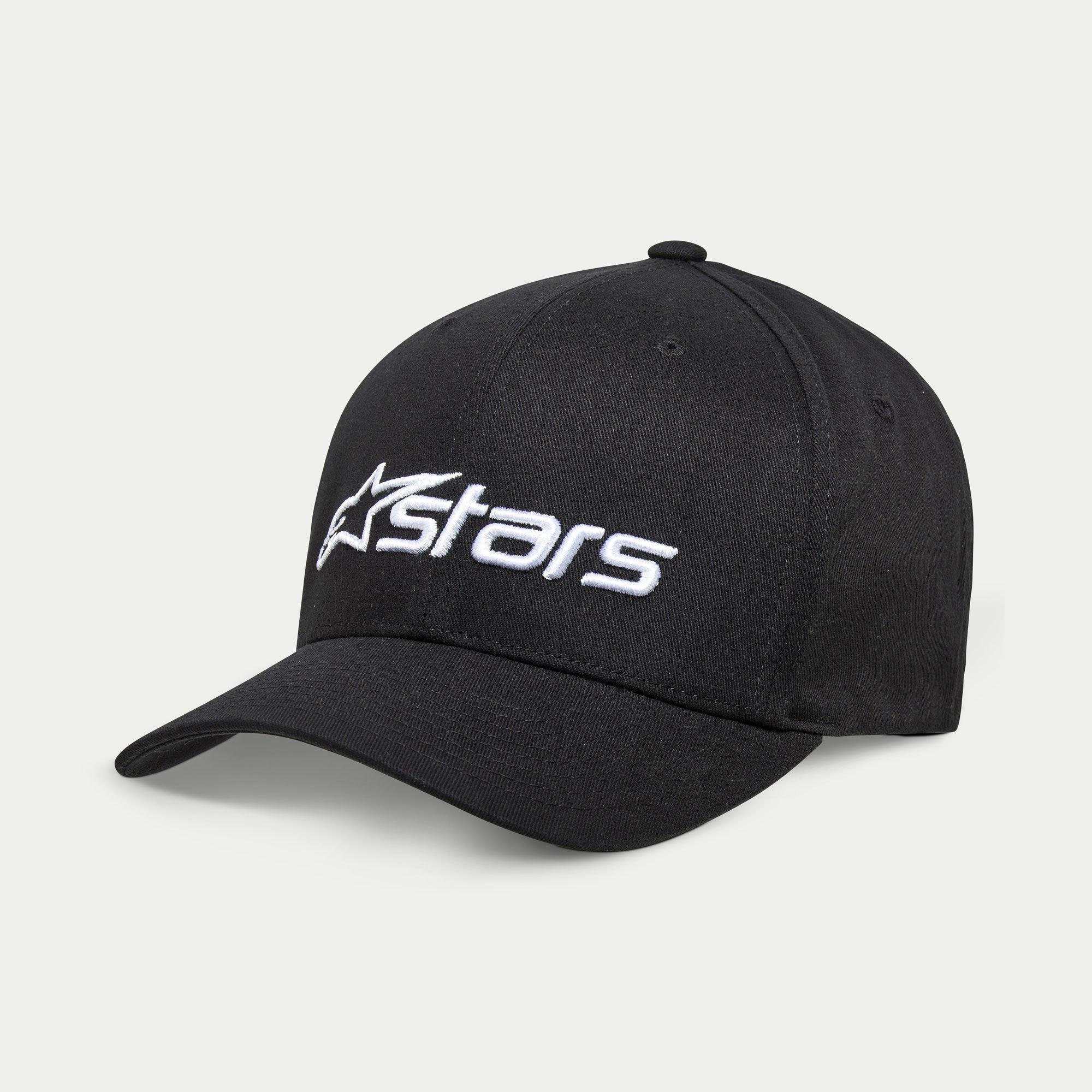 Alpinestars Blaze 2.0 Kasket, sort baseballkasket med kurvet skygge og struktureret krone, hvidt tekstureret Astars-logo på forsiden, afslappet sportswear-hovedbeklædning
