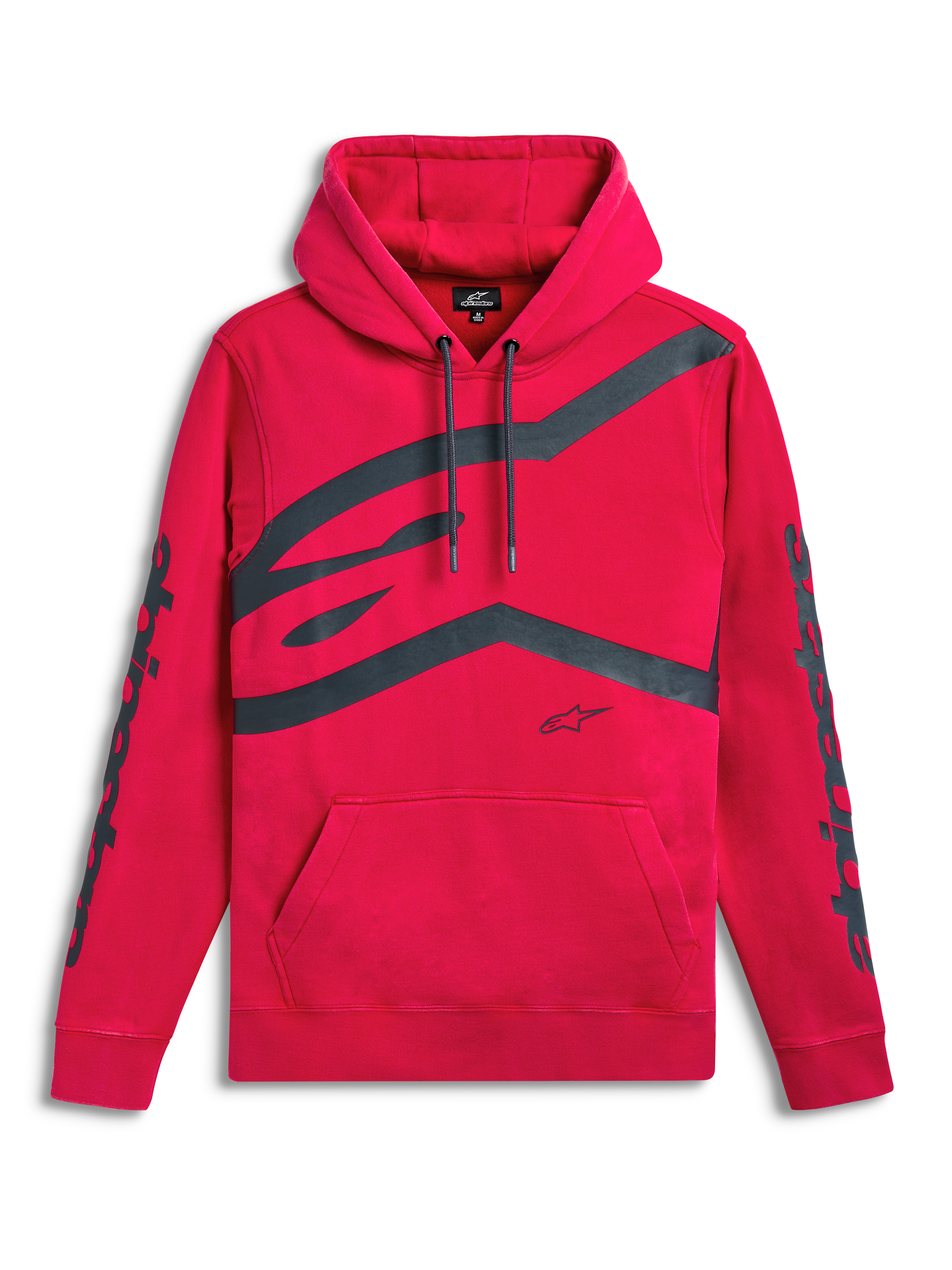 Alpinestars Unbound Hoodie, Red sportswear pullover fleece hoodie with kangaroo pocket, extra-large front logo graphic, and sleeve wordmarks