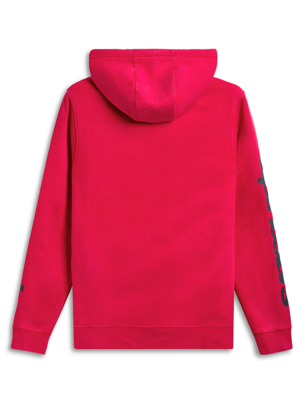 Alpinestars Unbound Hoodie, Red sportswear pullover fleece hoodie, rear view showing self-lined hood and sleeve branding