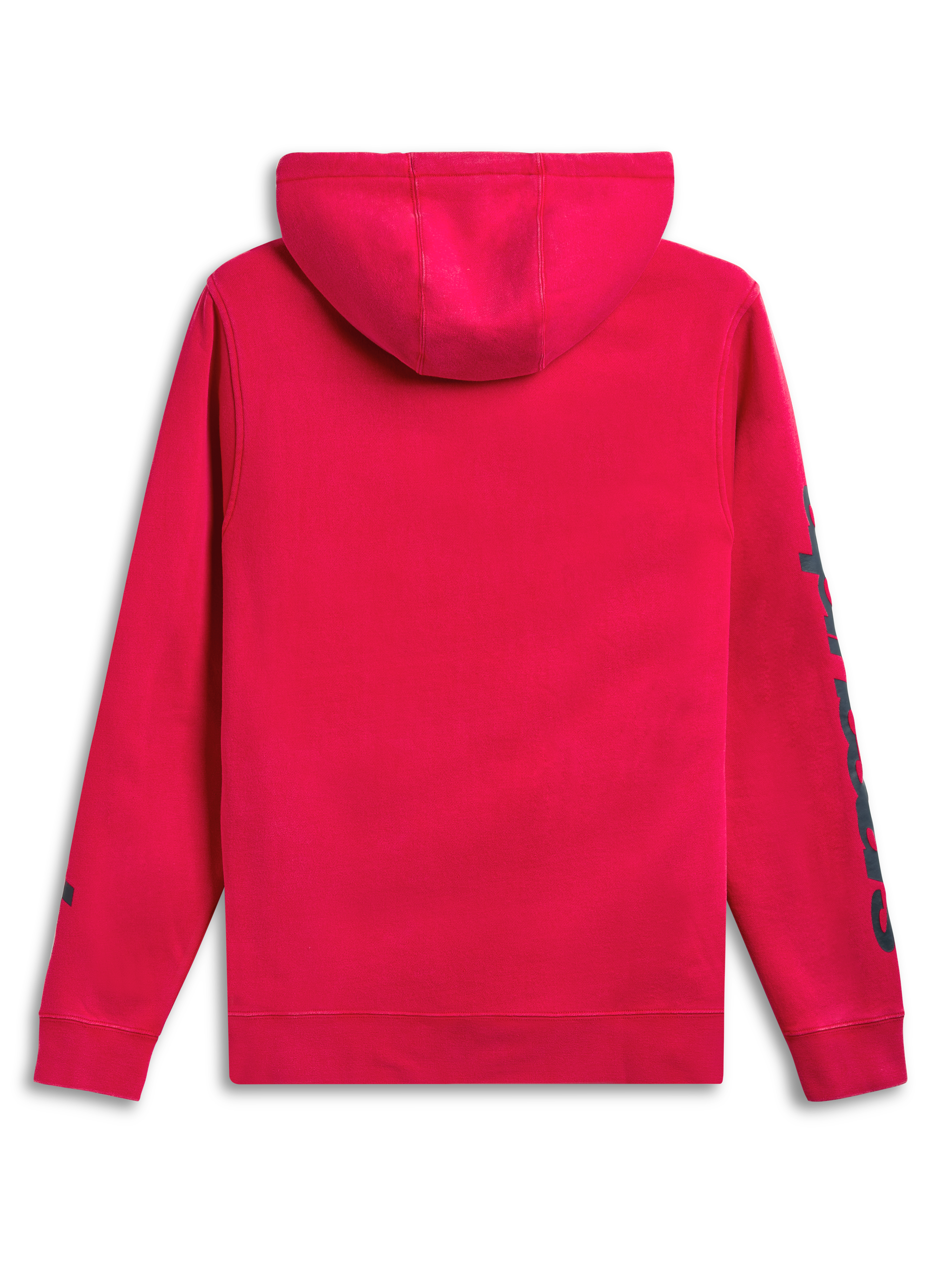 Alpinestars Unbound Hoodie, Red sportswear pullover fleece hoodie, rear view showing self-lined hood and sleeve branding