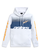 Alpinestars Specter Hættetrøje, hvid pullover hættetrøje med gradueringsfade print og orange ærmelogoer, kængurulomme, afslappet sportstøj