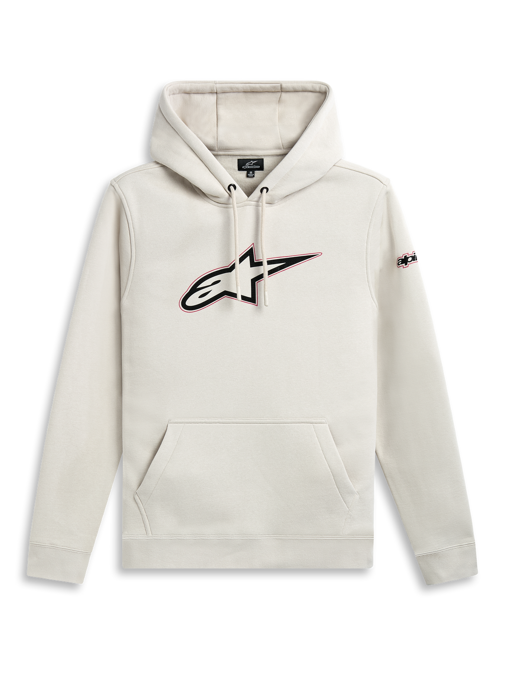 Alpinestars Insignia Hoodie, Off White casual pullover sweatshirt with kangaroo pocket and front logo graphic