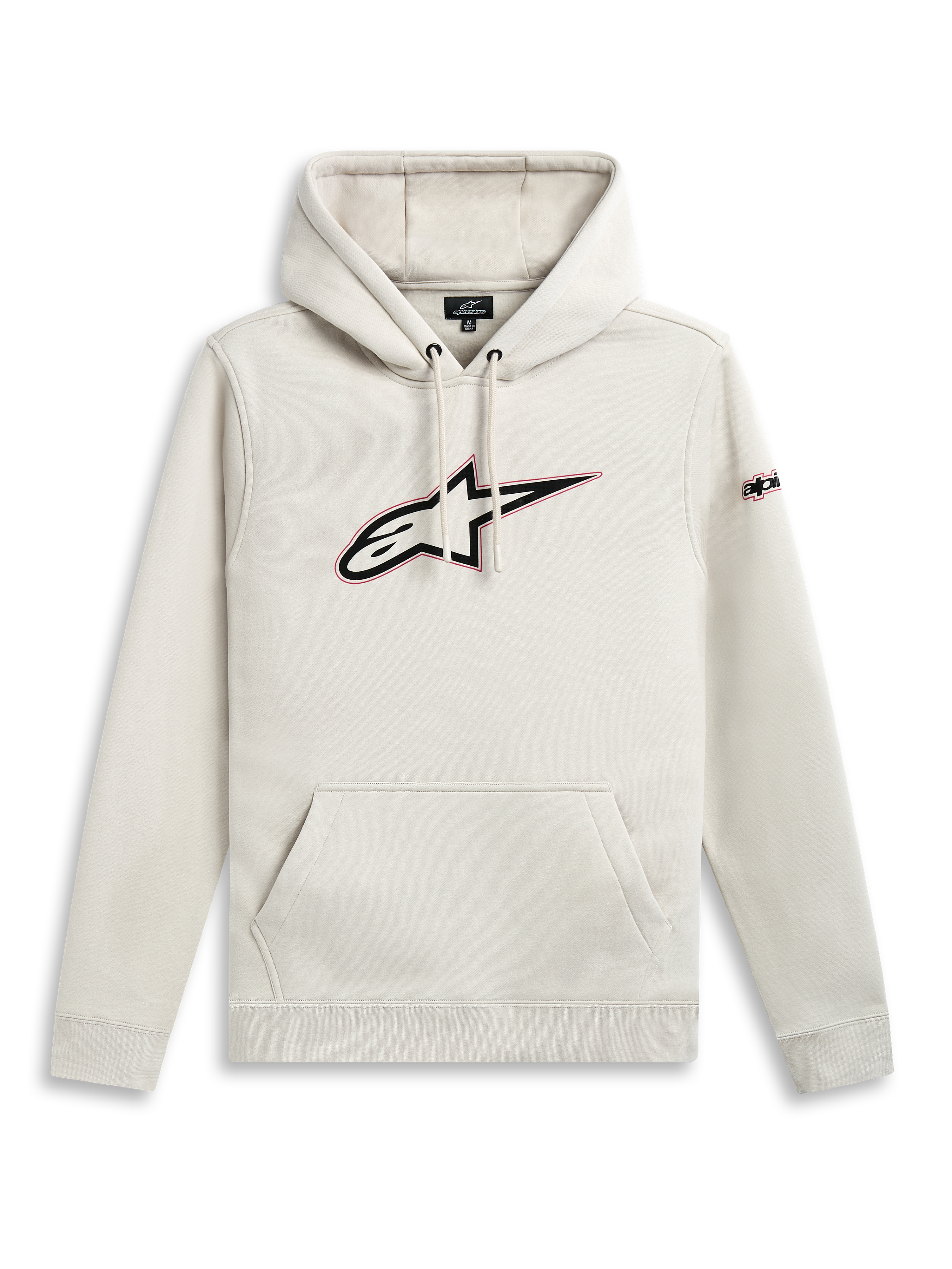Alpinestars Insignia Hoodie, Off White casual pullover sweatshirt with kangaroo pocket and front logo graphic