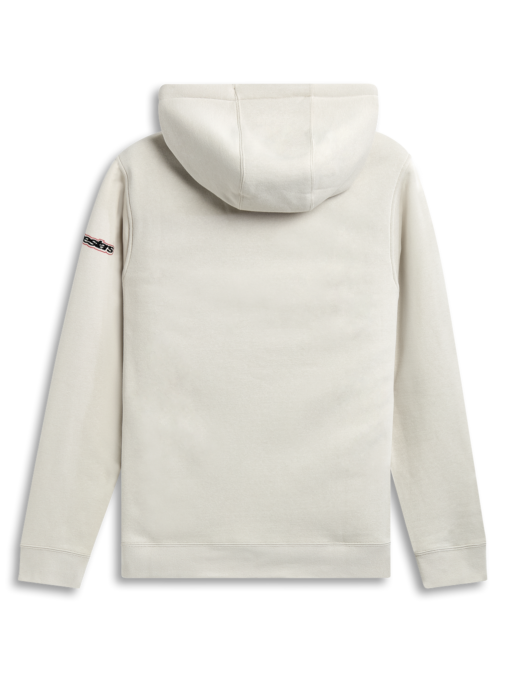 Alpinestars Insignia Hoodie, Off White sportswear pullover hoodie, back view featuring self-lined hood and sleeve logo detail