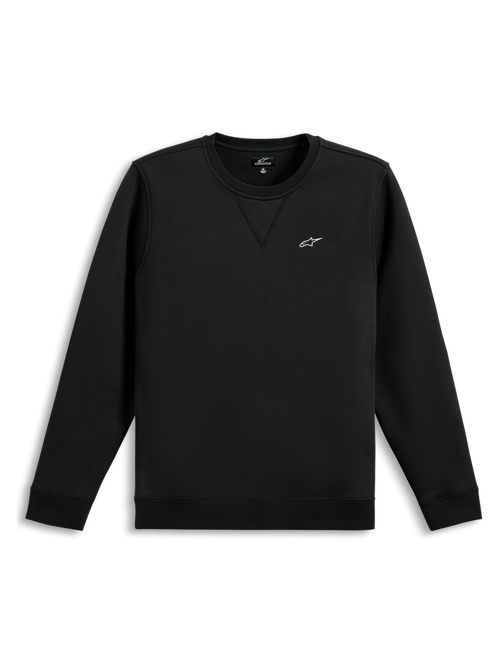 Alpinestars Positive Crew, sort sweatshirt med hvidt brystlogo og ribstrikkede manchetter og søm, afslappet motorsport sportstøj