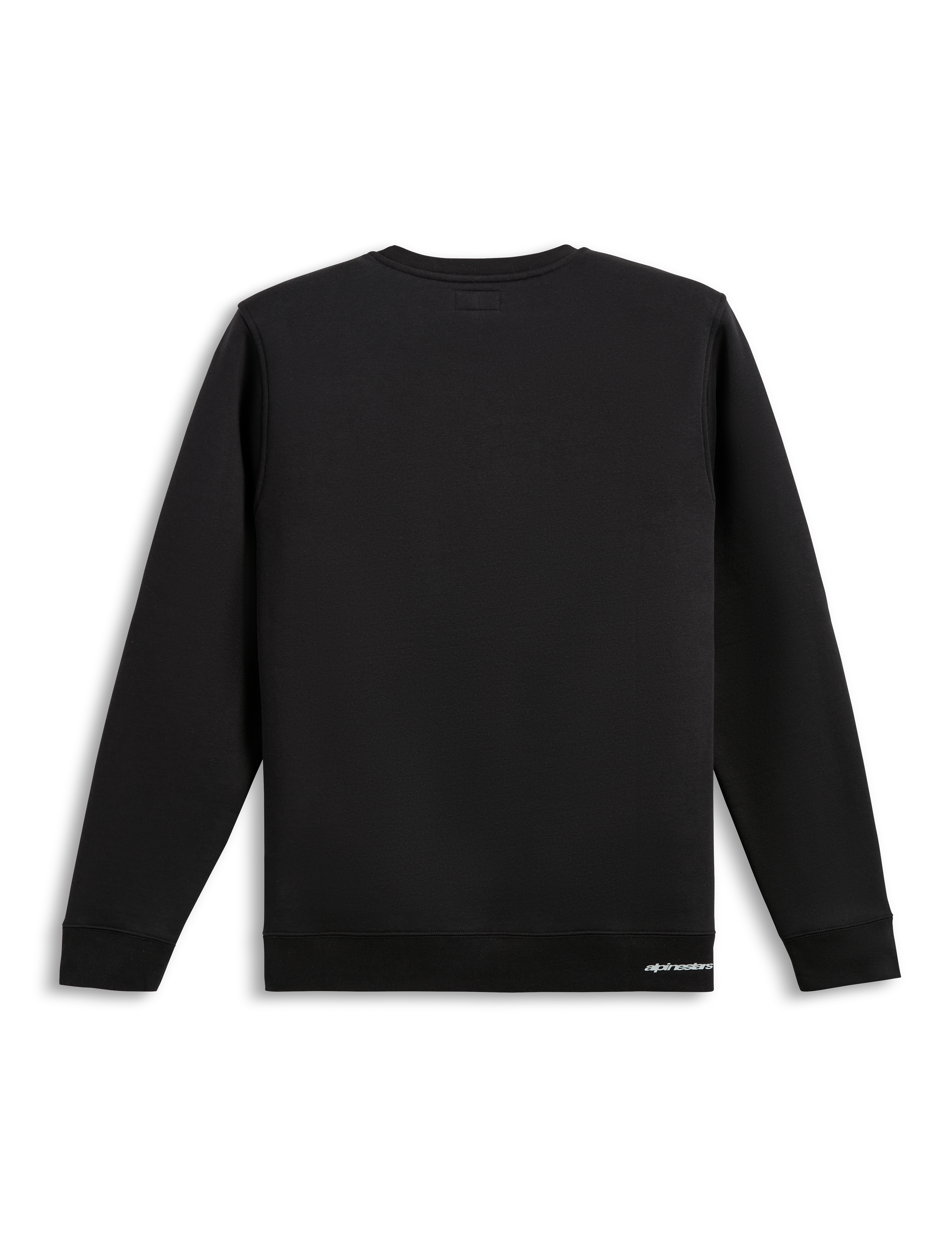 Alpinestars Positive Crew, sort sweatshirt set bagfra, ren bomuldsblanding med ribkant ved søm og manchetter, afslappet motorsport sportstøj