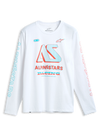 Alpinestars Ayess Csf T-Shirt, white long-sleeve sportswear t-shirt with multi-color printed racing graphics on the chest and sleeves