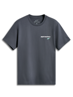 Alpinestars No Barrier CSF Tee, kortærmet t-shirt, koksgrå, lille hvidt tekstlogo med mintgrøn stjerne på brystet, casual motorsport-inspireret streetwear