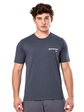 Alpinestars No Barrier CSF Tee, kortærmet T-shirt, koksgrå, hvidt Alpinestars-logo med en teal-farvet stjerne på brystet, casual motorsport streetwear