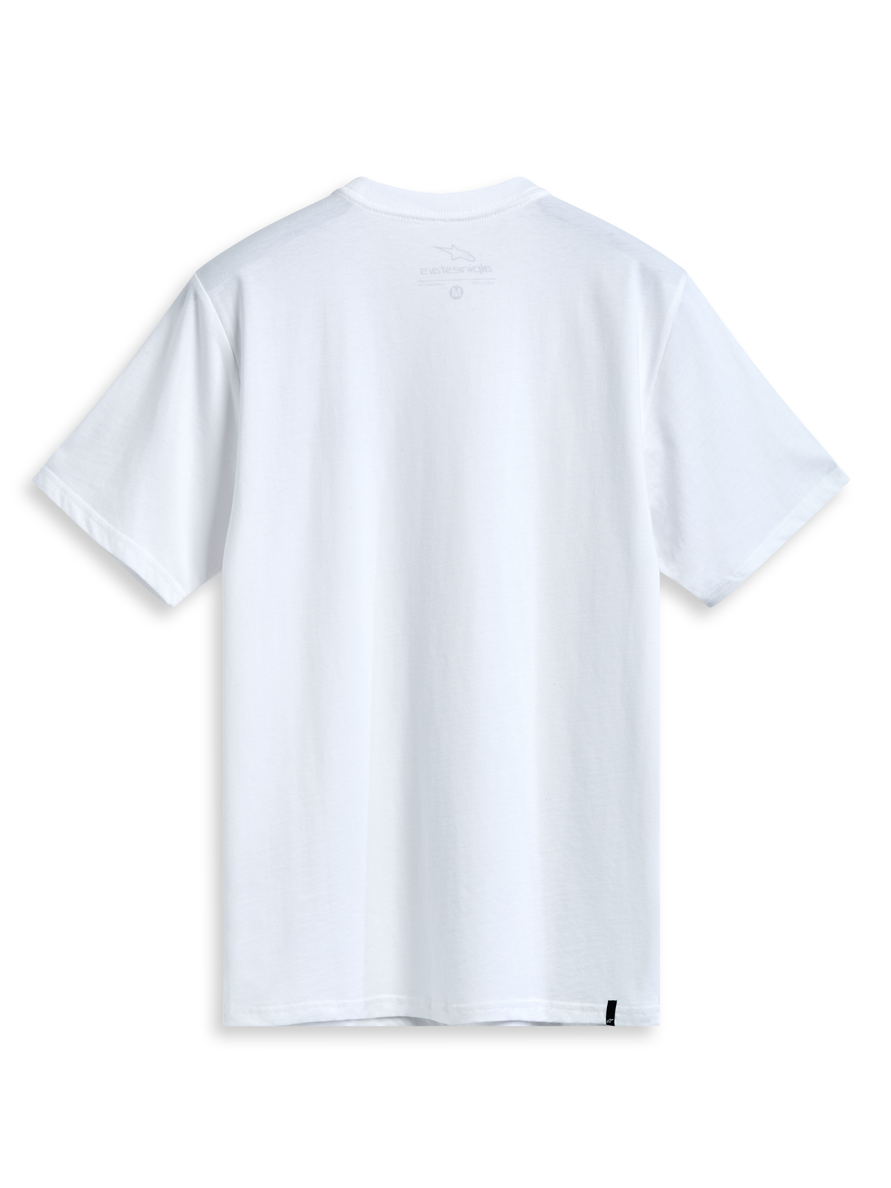Alpinestars Dot Carbon CSF Tee, white short-sleeve sportswear t-shirt, rear view showing internal neck print and external labeling