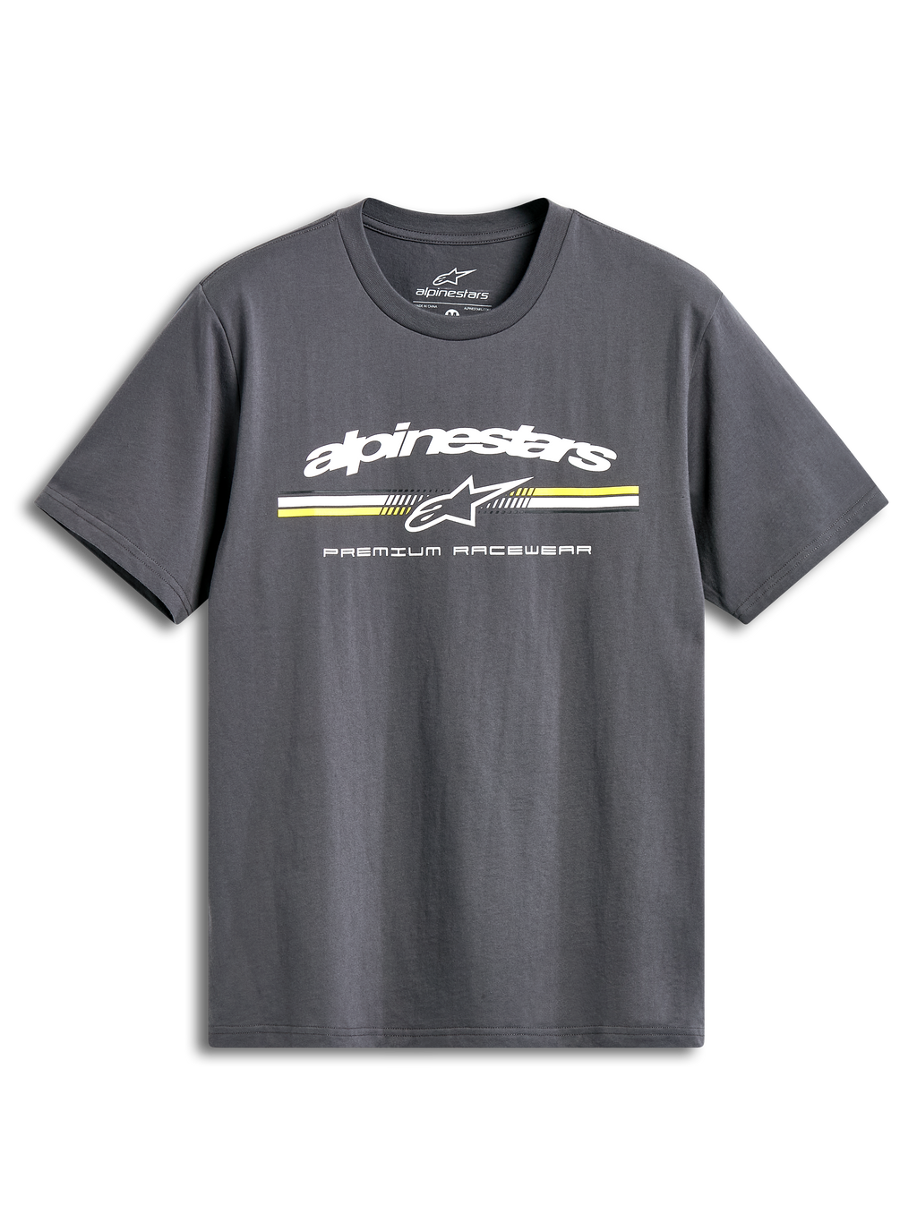 Alpinestars Prevail CSF T-shirt, koksgrå kortærmet t-shirt med paddock-inspireret trefarvet stribelogo på brystet, afslappet motorsport sportstøj
