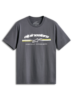 Alpinestars Prevail CSF T-shirt, koksgrå kortærmet t-shirt med paddock-inspireret trefarvet stribelogo på brystet, afslappet motorsport sportstøj