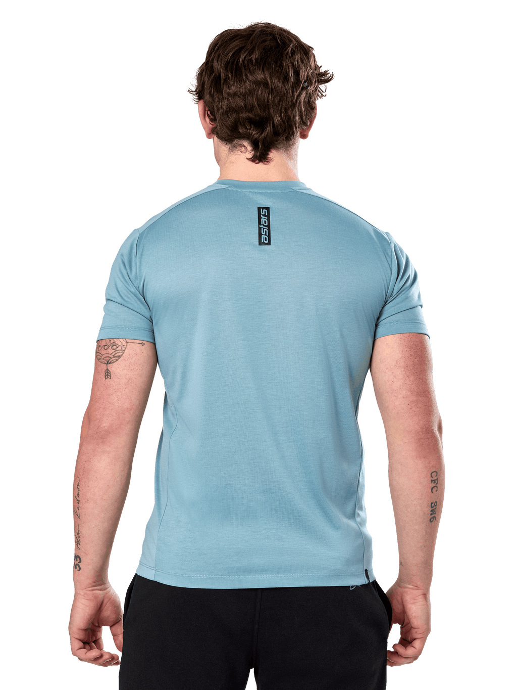 Alpinestars Point Performance Tee - Short Sleeve, Ice Blue, back view featuring small vertical black 'astars' word logo on upper back, moisture-wicking performance fabric, casual sportswear