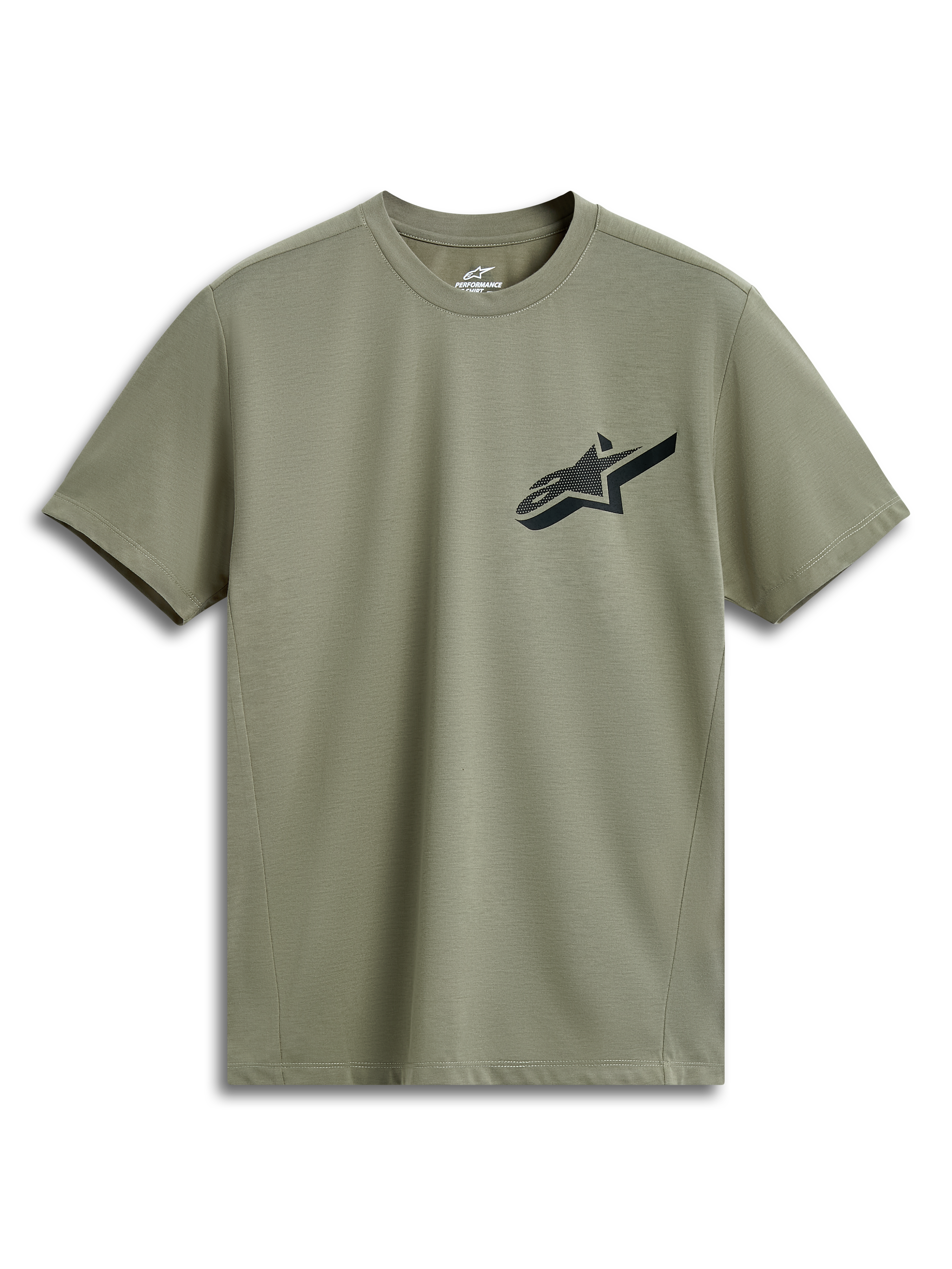 Alpinestars Attrition Performance Tee, kortærmet t-shirt, lysegrøn, sort Astars-logo på brystet, teknisk jersey-stof, bæredygtigt performance-sportstøj